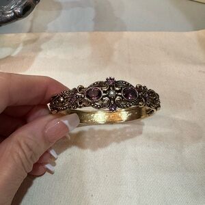 Vintage Gold Bangle with Amethyst and faux Pearl